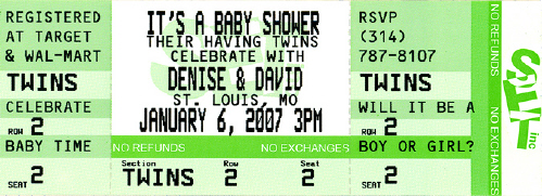 Twin Baby Shower Ticket Invitation