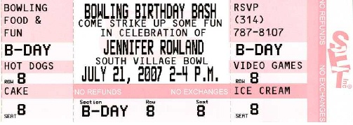 Bowling Ticket Invitation