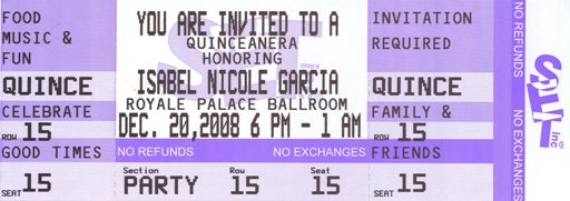 Quinceanera Ticket Invitation