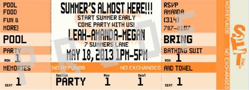 Summer Party Invitations Ticket Invitation