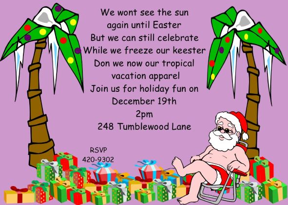 Superb Caribbean Christmas Party Ideas Part - 14: Tropical Christmas Holiday Party Invitations Santa And Palm Trees