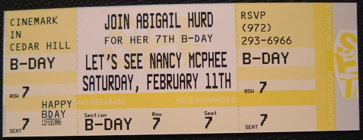Child Birthday Ticket Invitation - Movie