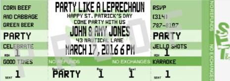 St. Patrick's Day Ticket Invitations
