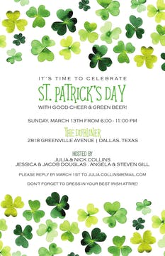 Green Shamrocks St. patty's day invitations