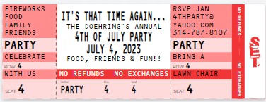 4th of July Ticket Invitation
