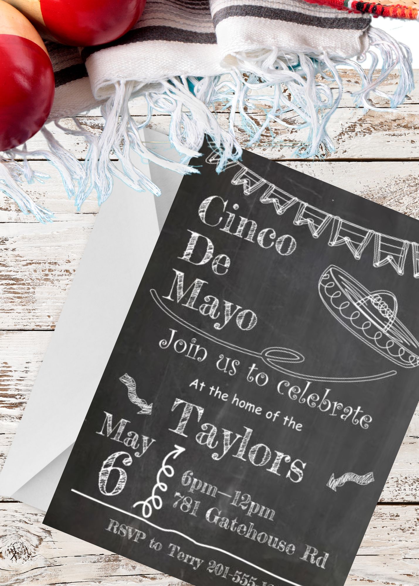 Chalkboard Sombrero- Cinco de Mayo Invitations