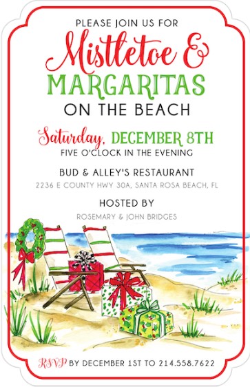 Christmas beach chairs party invitations Christmas