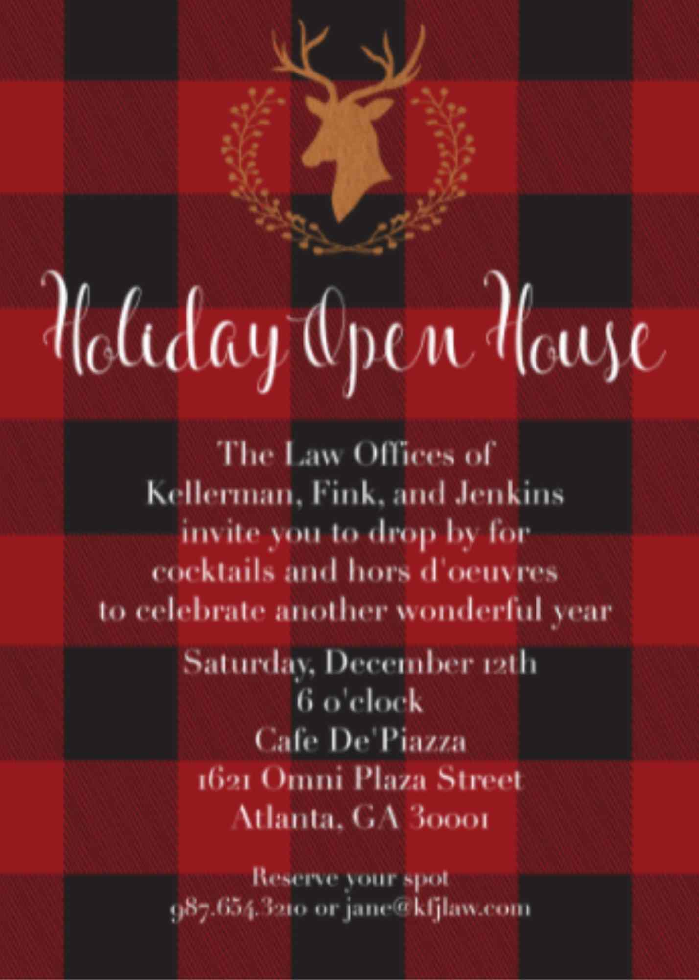 Buffalo Plaid Christmas Open House Party invitations