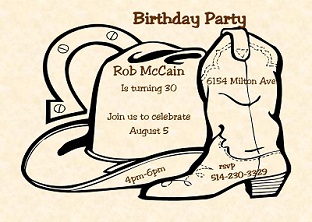 Country and Western Party Invitations