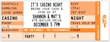 Casino and Game Night Invitations Ticket Invitation