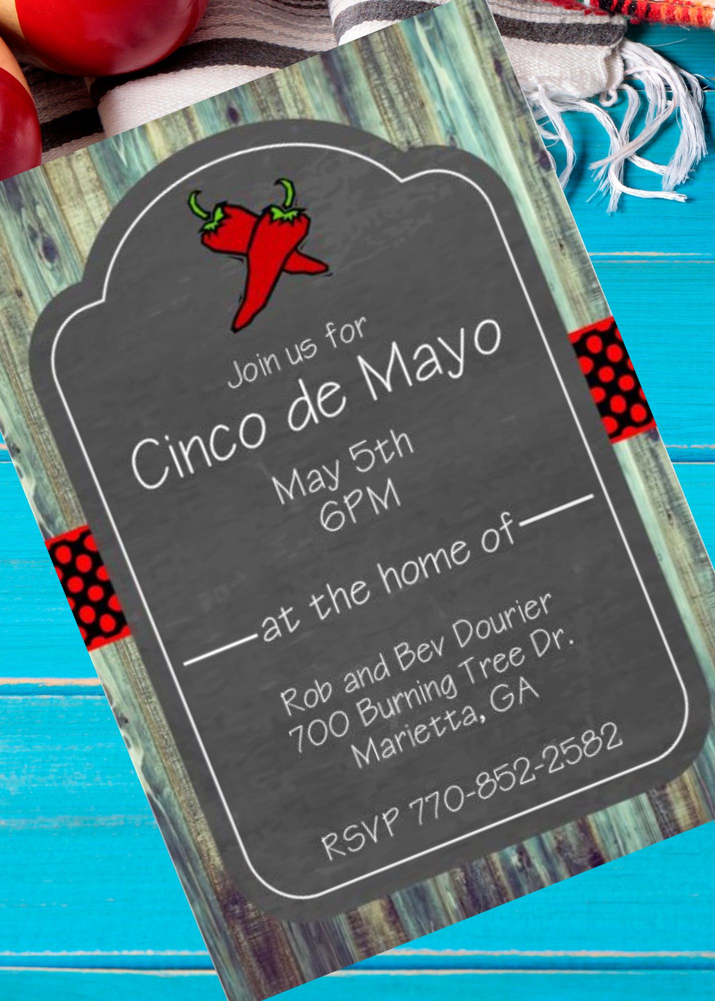 Chalkboard Cinco de Mayo and wood Invitations