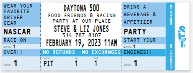 NASCAR Birthday Party Ticket Invitation