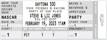 NASCAR Birthday Party Ticket Invitation