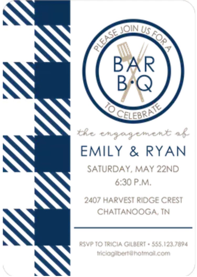 I do BBQ navy engagement party Invitations