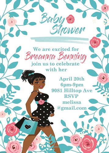 African American Baby Shower of flowers party invitations