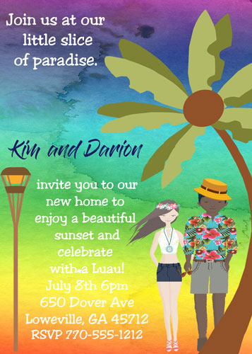 Paradise at Sunset interracial mixed race couple summer party invitation