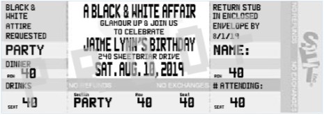 Adult Black and white Party Ticket Invitation