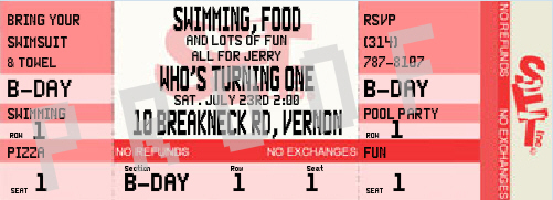 Birthday Ticket Invitation - Pool