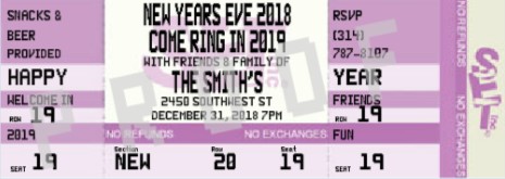 purple New Years Eve ticket Party Invitations