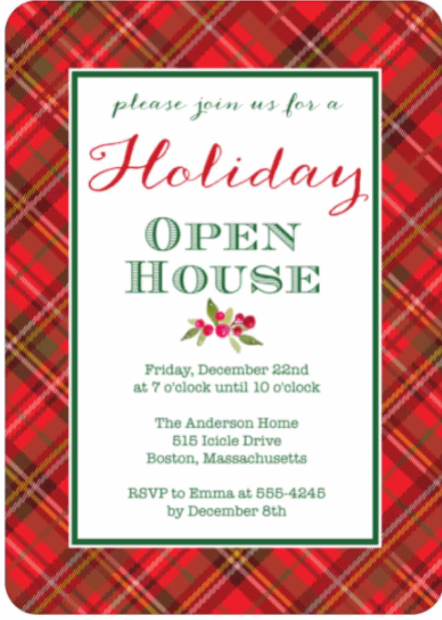 Stylish Plaid Christmas Open House Party invitations