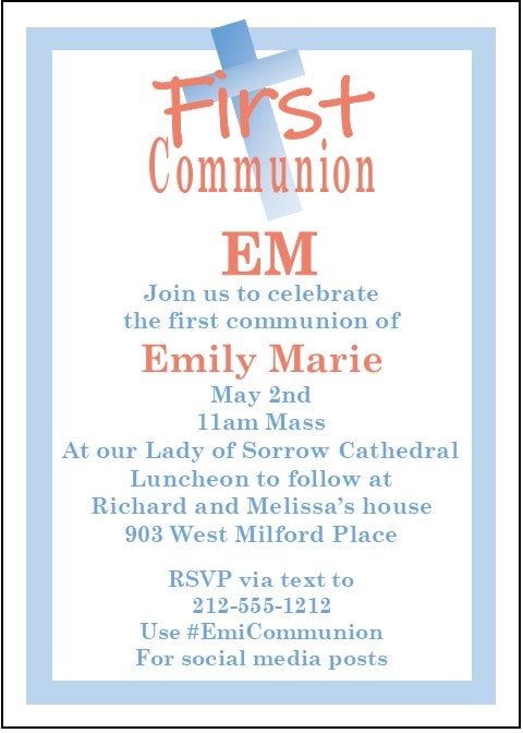 Cross First Holy Communion Party Invitations