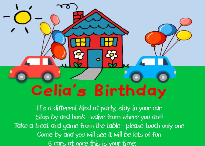 Neighborhood drive by Birthday Party Invitations