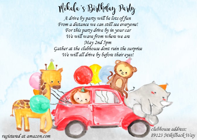 Safari Animals drive by Birthday Party Invitations