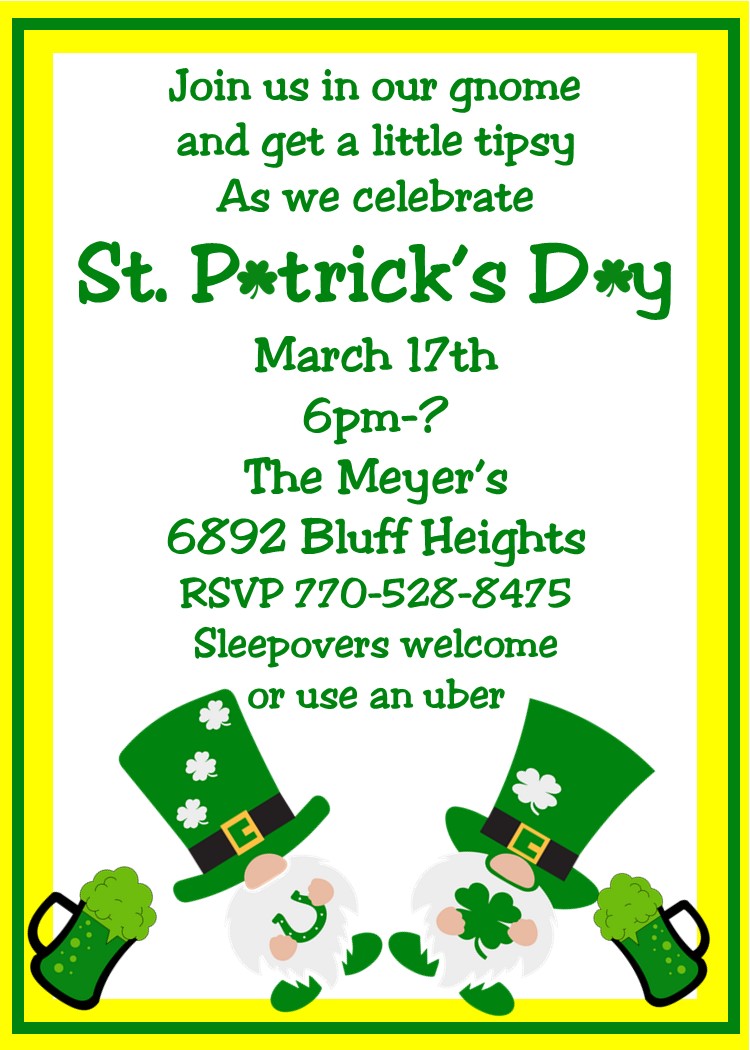 Gnome Saint Patrick's Day Party Invitations
