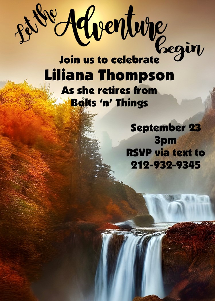 Waterfalls fall adventure retirement Party Invitations