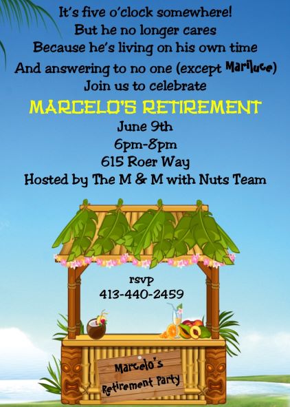 tiki hut Retirement Party Invitation