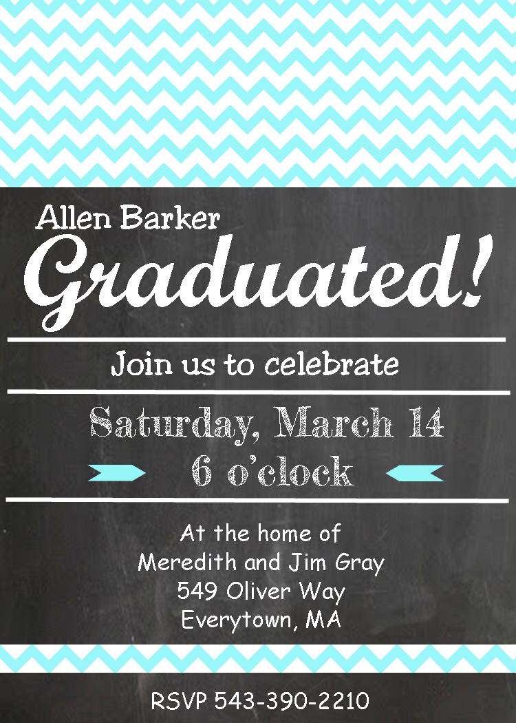 chalkboard chevron teal graduation party invitations