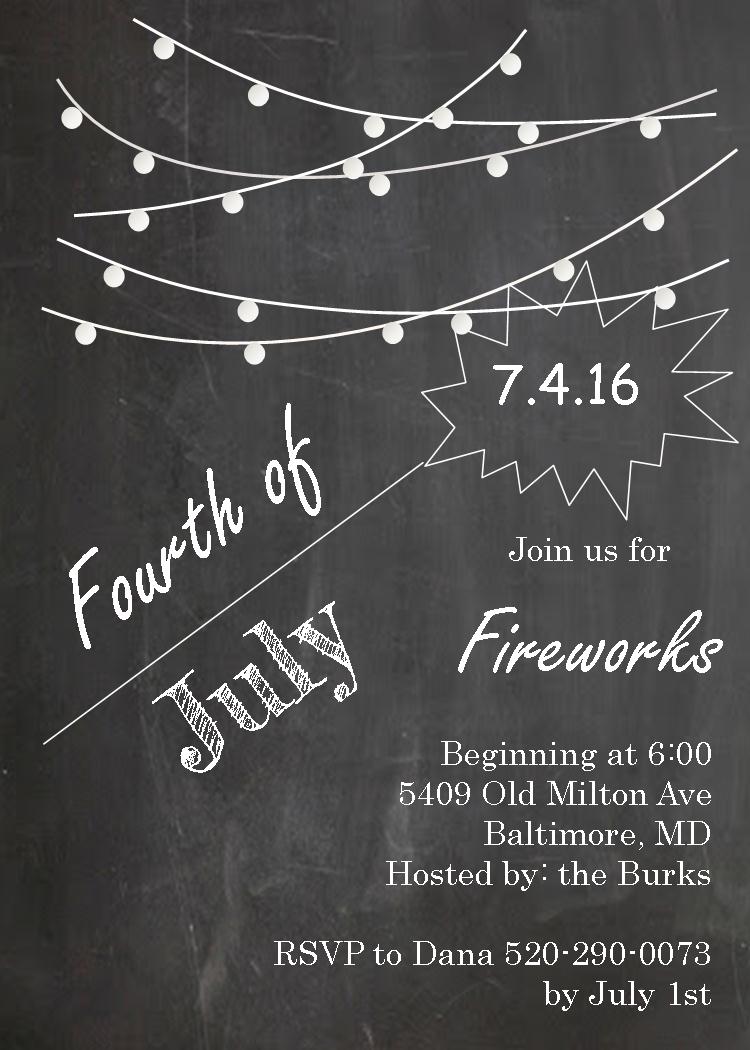 Lights on Chalkboard - 4th of July Party Invitations