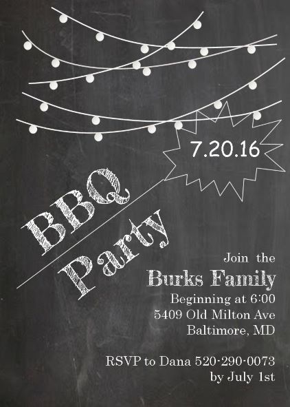 Lights on Chalkboard - BBQ Party Invitations