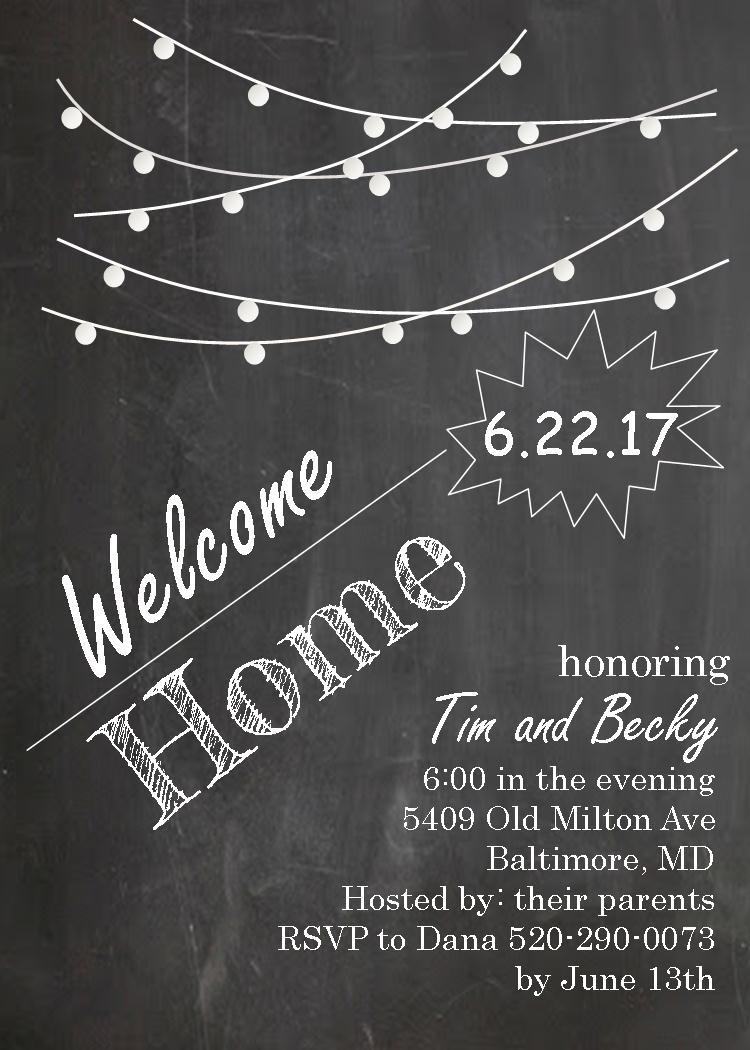 Lights on Chalkboard - Welcome Home Party Invitations