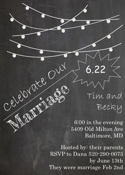 Chalkboard and Strings of lights Elope Party Invitations