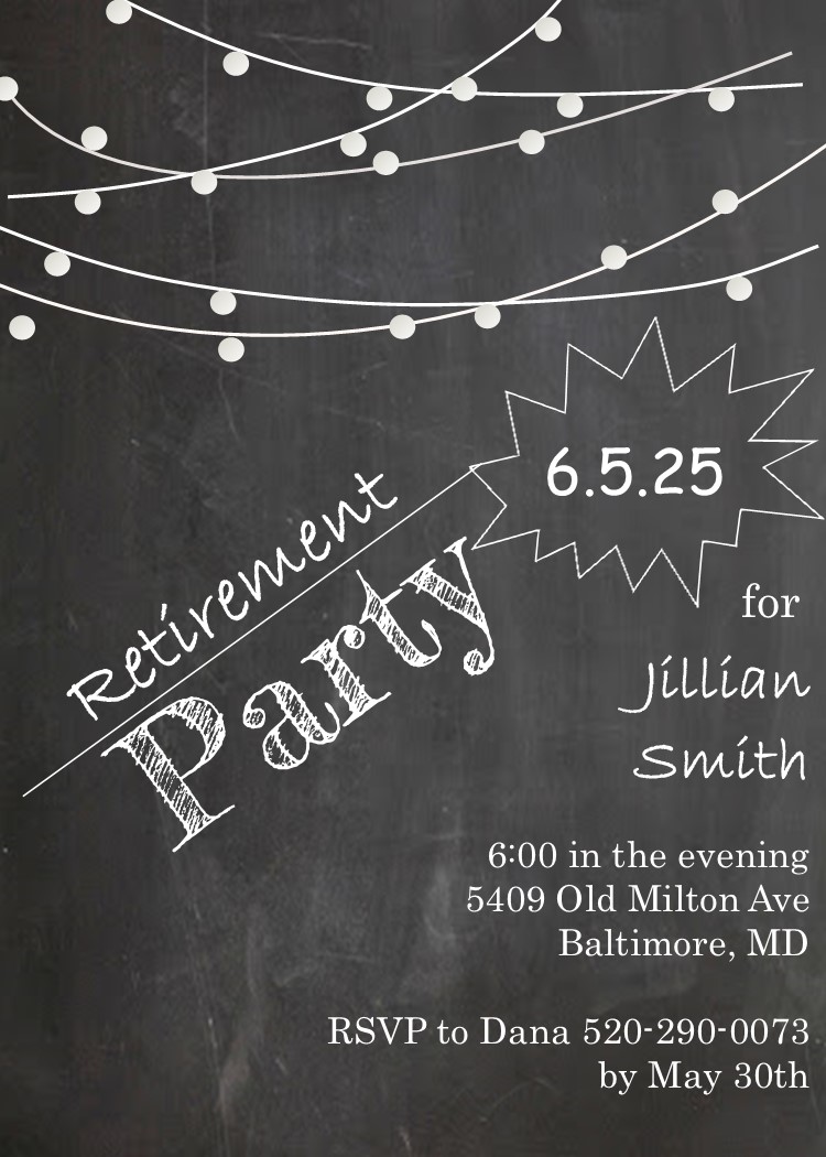 Lights on Chalkboard - Retirement Party Invitations