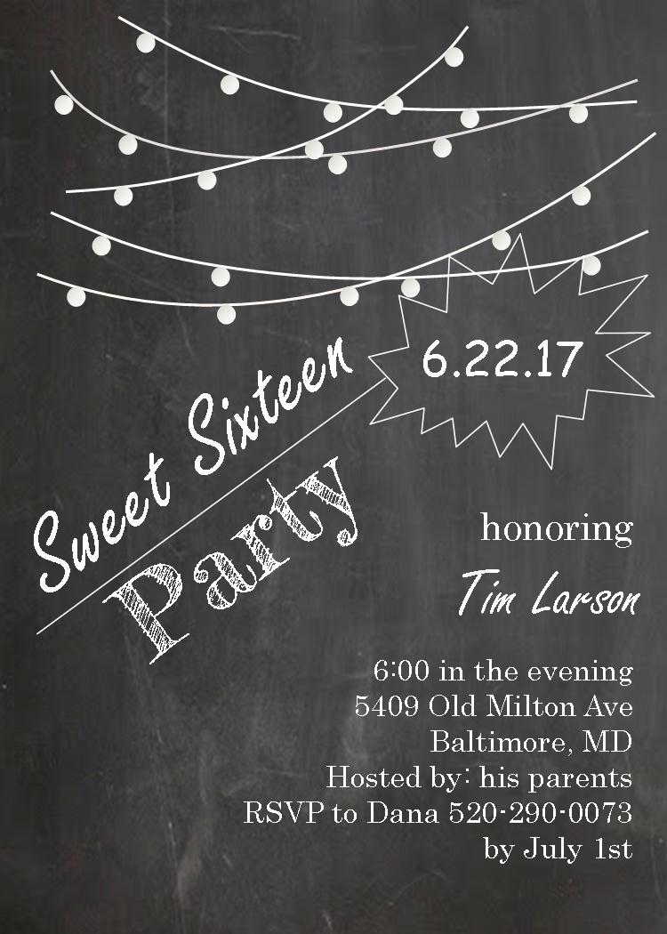 Lights on Chalkboard - Sweet sixteen Party Invitations