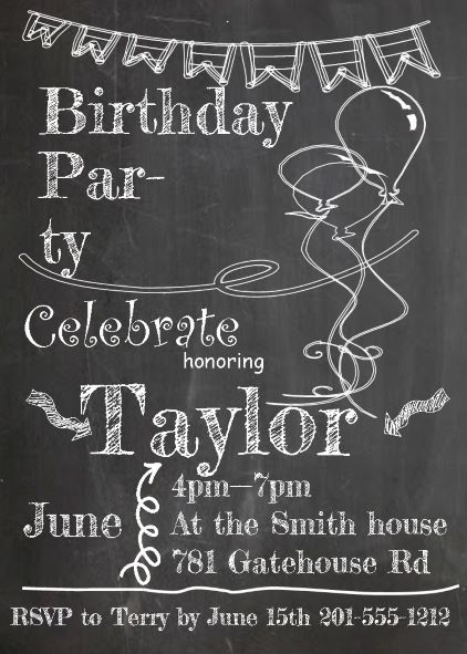 chalkboard 21st Birthday Party Invitations