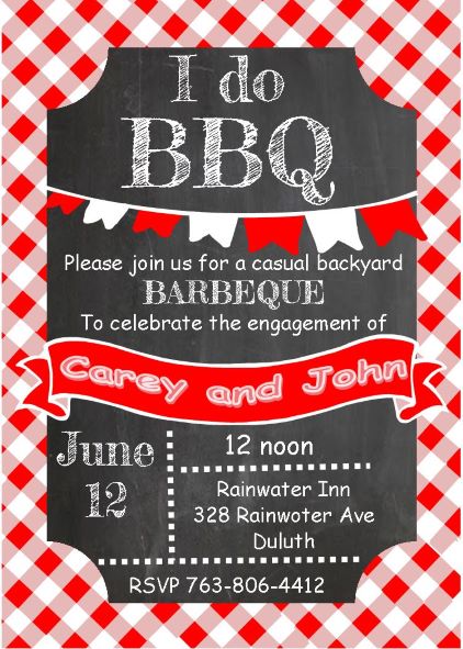 Chalkboard and picnic cloth - BBQ Party Invitations