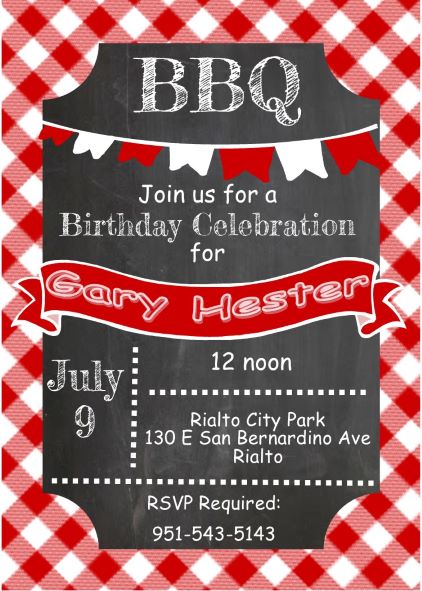 Chalkboard and picnic cloth - BBQ Party Invitations