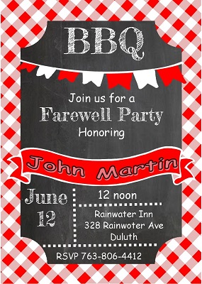 Chalkboard and cloth- going away Party Invitations