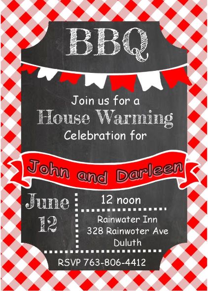 Chalkboard and red cloth - Housewarming Party Invitations