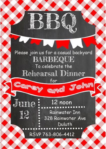 Chalkboard and picnic cloth Rehearsal dinner - BBQ Party Invitations