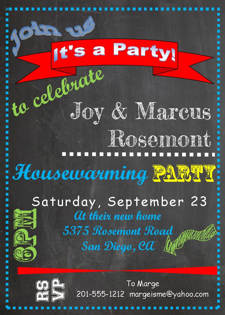 Colorful Chalkboard Housewarming Party Invitations