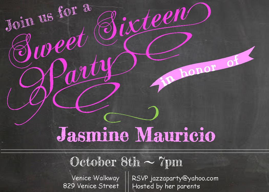  Chalkboard - sweet 16 Party Invitations