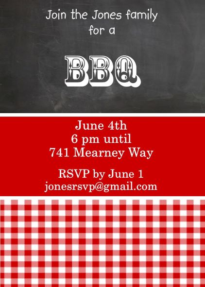 Chalkboard and picnic cloth BBQ Party Invitations