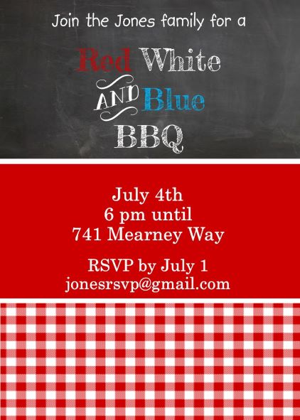 Chalkboard and picnic cloth Anniversary - 4th of july Party Invitations