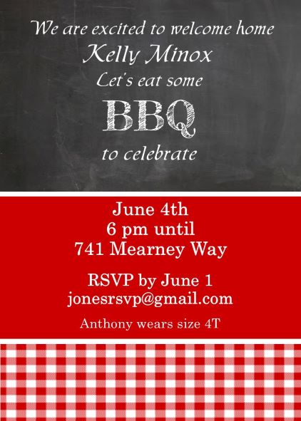 Welcome home BBQ Party Invitation