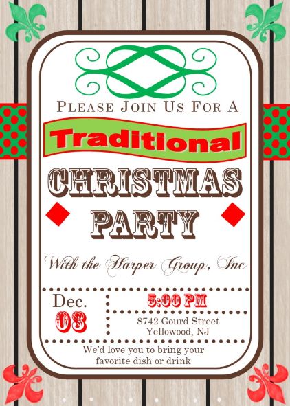 Traditional Company Christmas Party Invitations