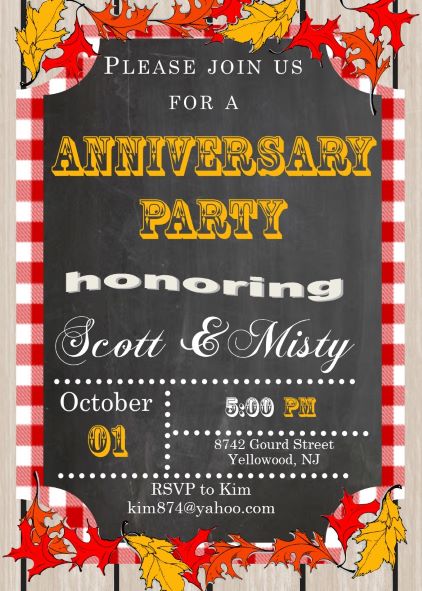 Chalkboard and picnic cloth Anniversary - BBQ Party Invitations